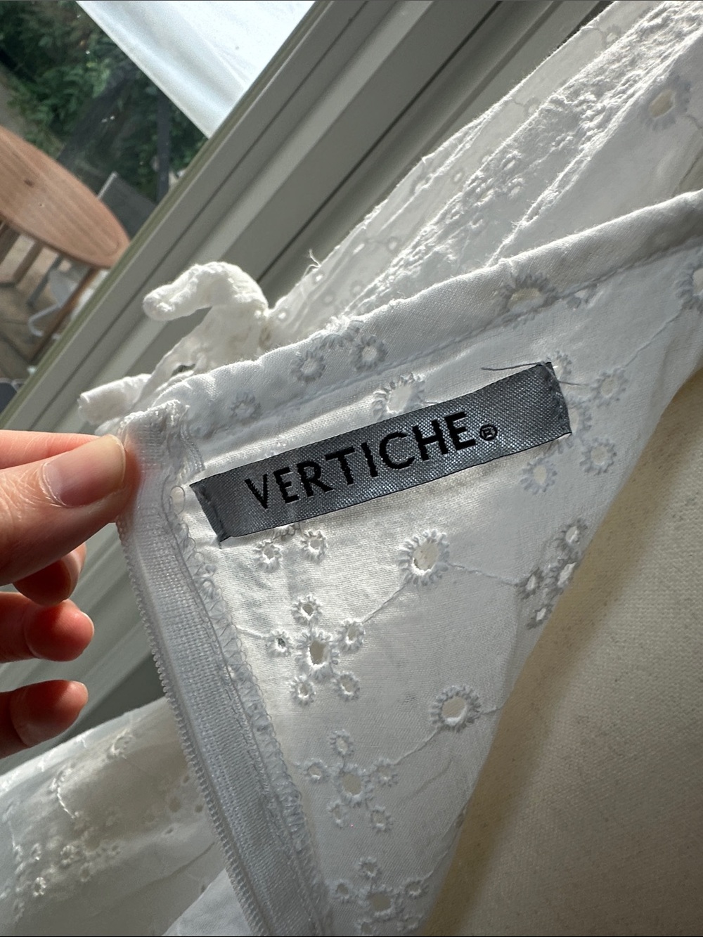 VERTICHE White Eyelet Puff-Sleeve Square Neck Babydoll Dress Cotton Size Large - Picture 12 of 16